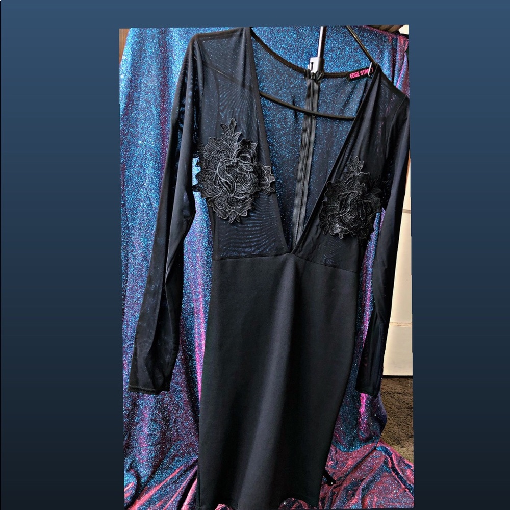 Black Mesh Fitted Dress